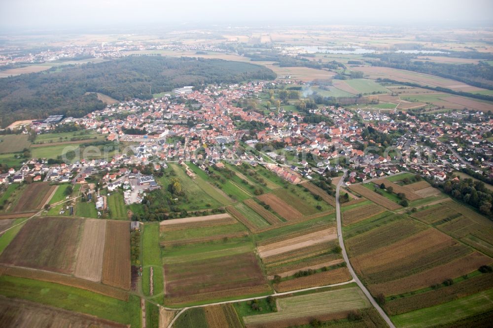 Aerial photograph Gries - Village - view on the edge of agricultural fields and farmland in Gries in Grand Est, France