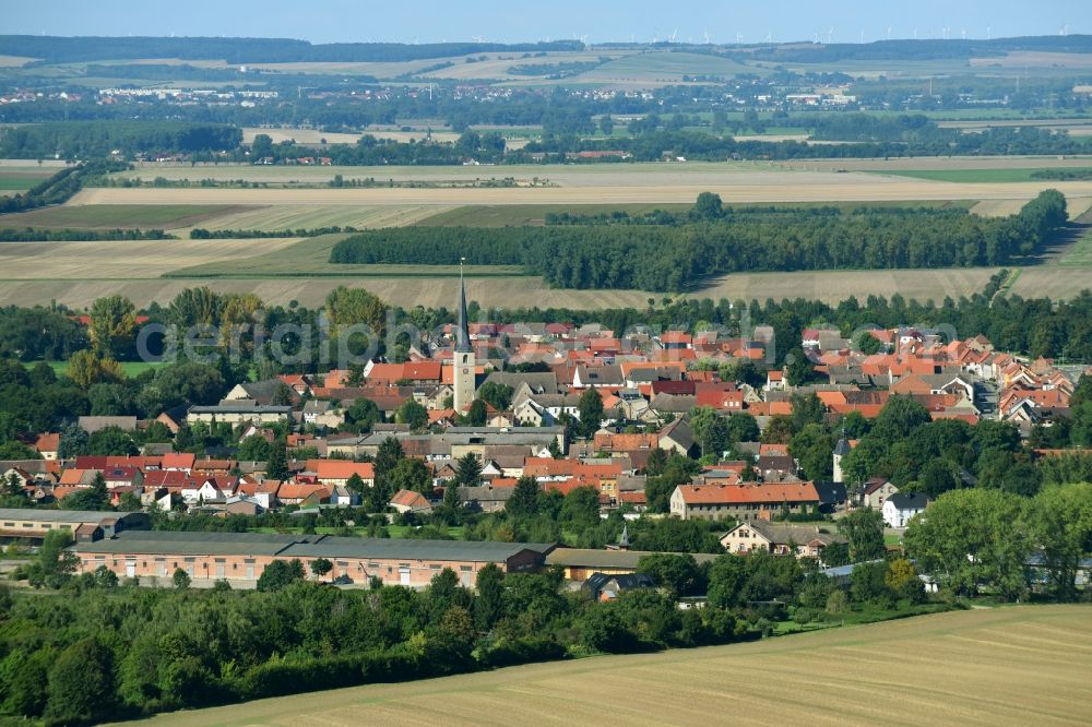 Gröningen from above - Village - view on the edge of agricultural fields and farmland in Groeningen in the state Saxony-Anhalt, Germany