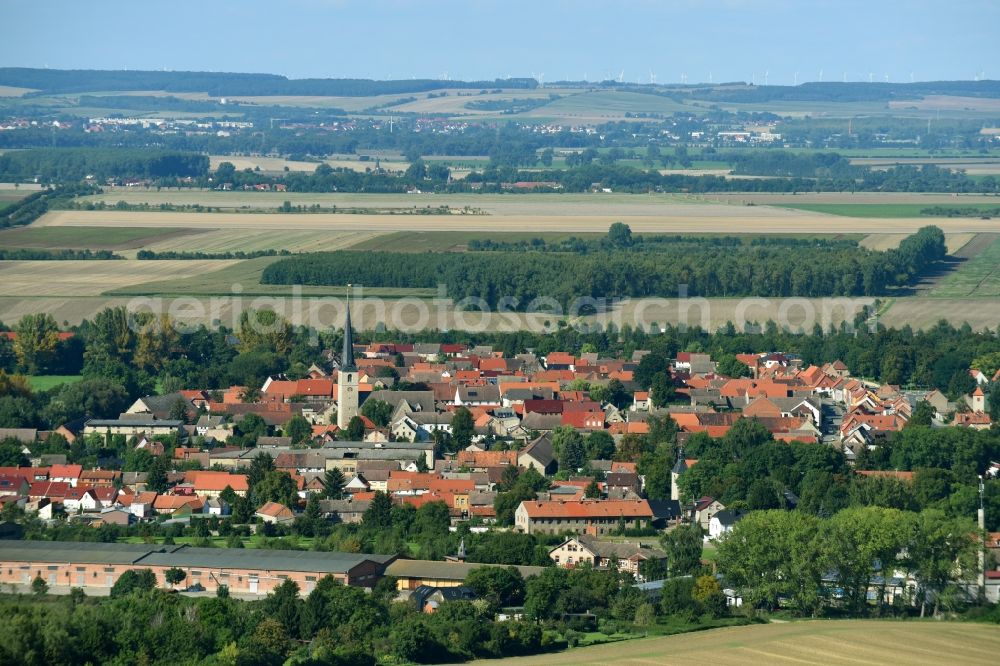 Aerial image Gröningen - Village - view on the edge of agricultural fields and farmland in Groeningen in the state Saxony-Anhalt, Germany