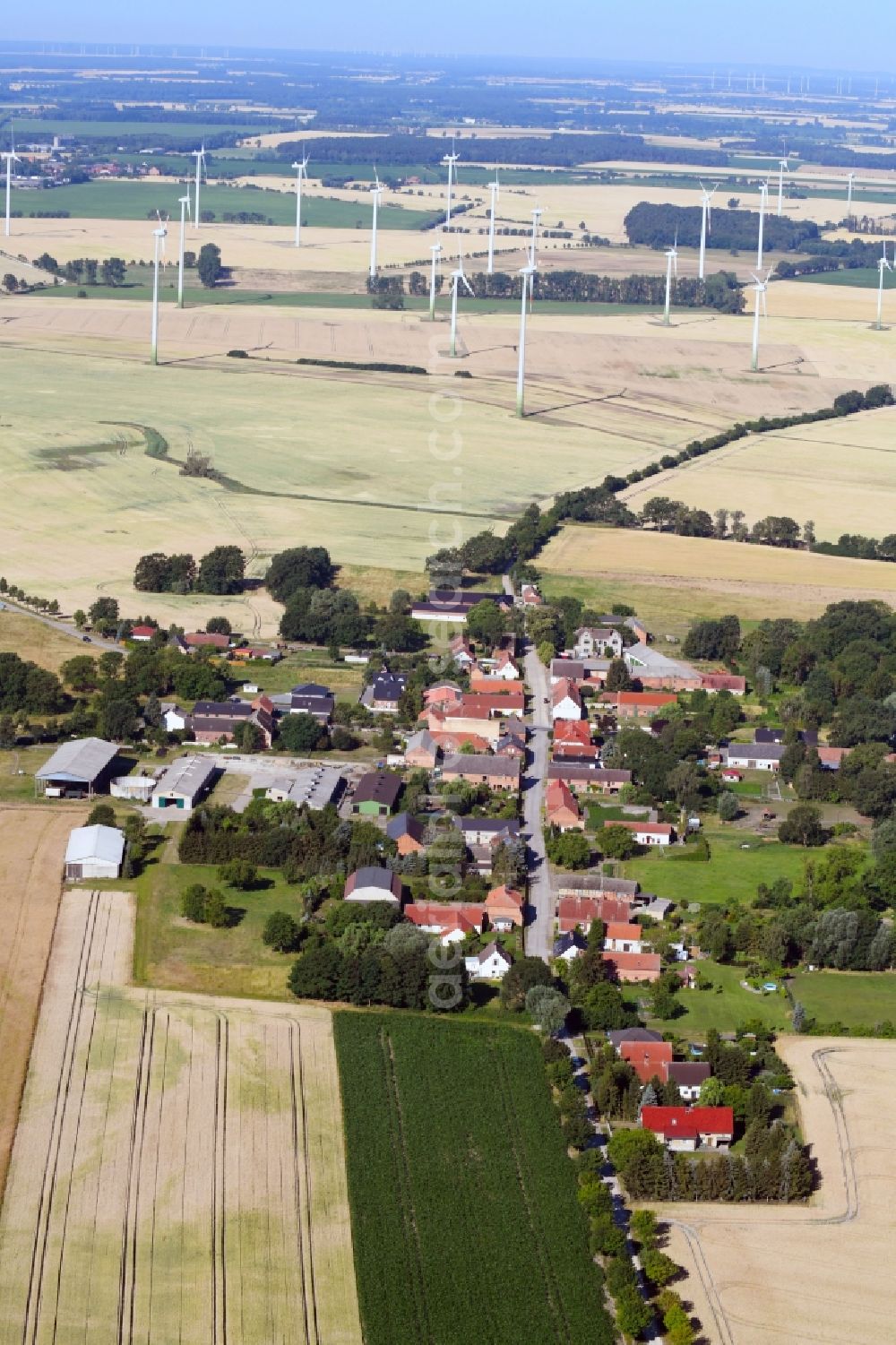 Groß Ellingen from the bird's eye view: Village - view on the edge of agricultural fields and farmland in Gross Ellingen in the state Saxony-Anhalt, Germany