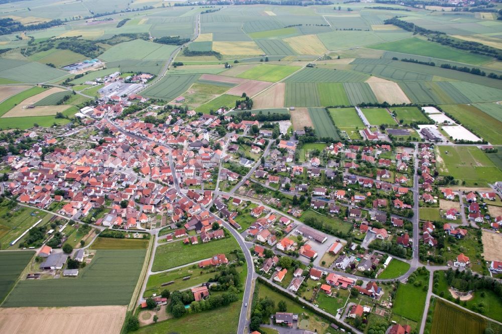 Aerial image Großbardorf - Village - view on the edge of agricultural fields and farmland in Grossbardorf in the state Bavaria, Germany