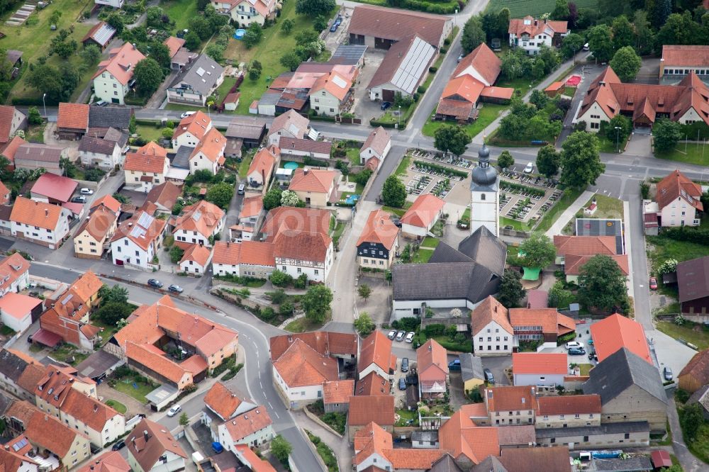 Aerial photograph Großbardorf - Village - view on the edge of agricultural fields and farmland in Grossbardorf in the state Bavaria, Germany