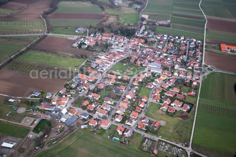 Großfischlingen from the bird's eye view: Village - view on the edge of agricultural fields and farmland in Grossfischlingen in the state Rhineland-Palatinate, Germany