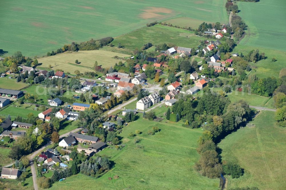 Aerial image Grunow - Village - view on the edge of agricultural fields and farmland in Grunow in the state Brandenburg, Germany