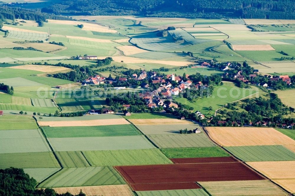 Aerial image Gunningen - Village - view on the edge of agricultural fields and farmland in Gunningen in the state Baden-Wurttemberg, Germany