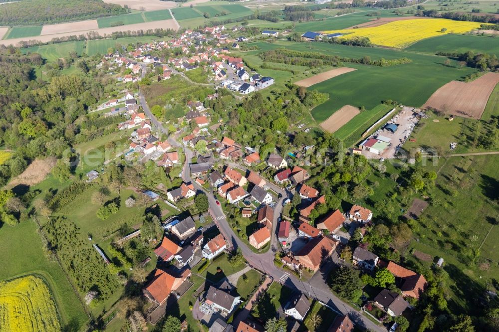 Gunstett from above - Village - view on the edge of agricultural fields and farmland in Gunstett in Grand Est, France