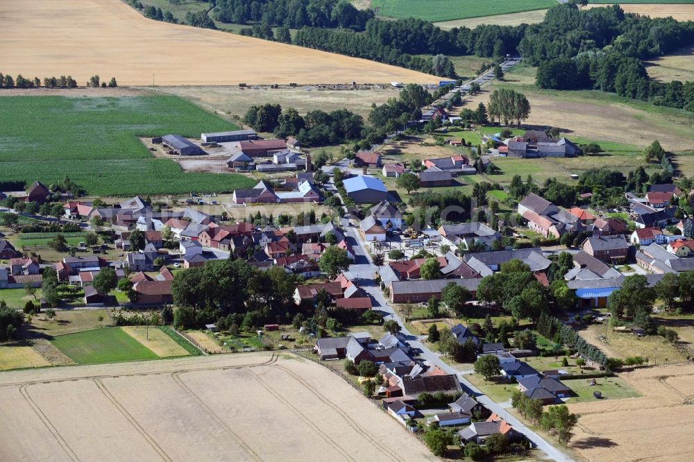 Aerial image Hanum - Village - view on the edge of agricultural fields and farmland in Hanum in the state Saxony-Anhalt, Germany