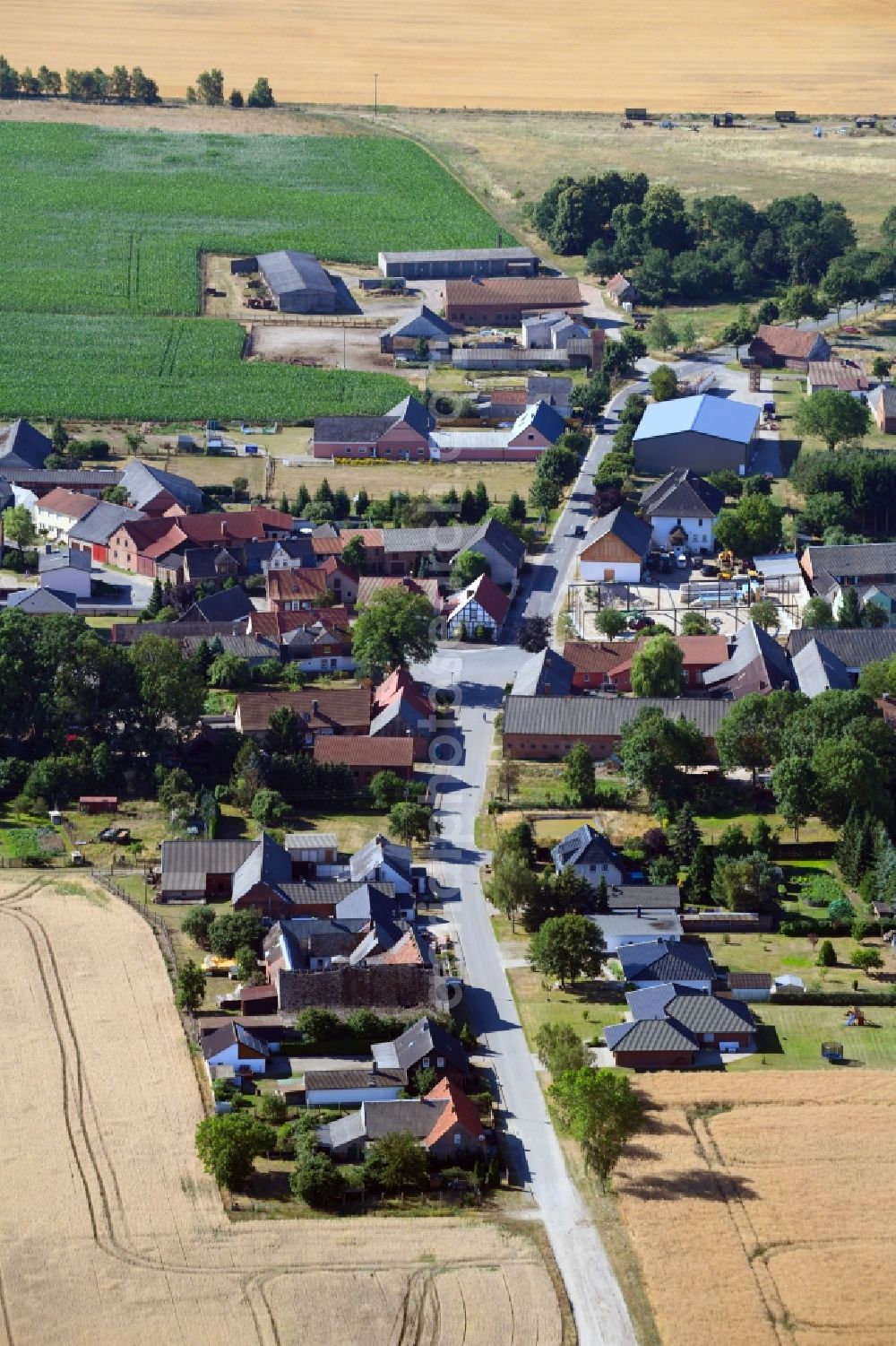 Hanum from above - Village - view on the edge of agricultural fields and farmland in Hanum in the state Saxony-Anhalt, Germany