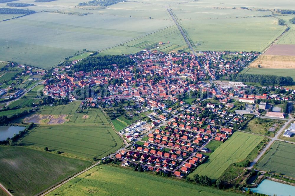 Harsleben from above - Village - view on the edge of agricultural fields and farmland in Harsleben in the state Saxony-Anhalt, Germany