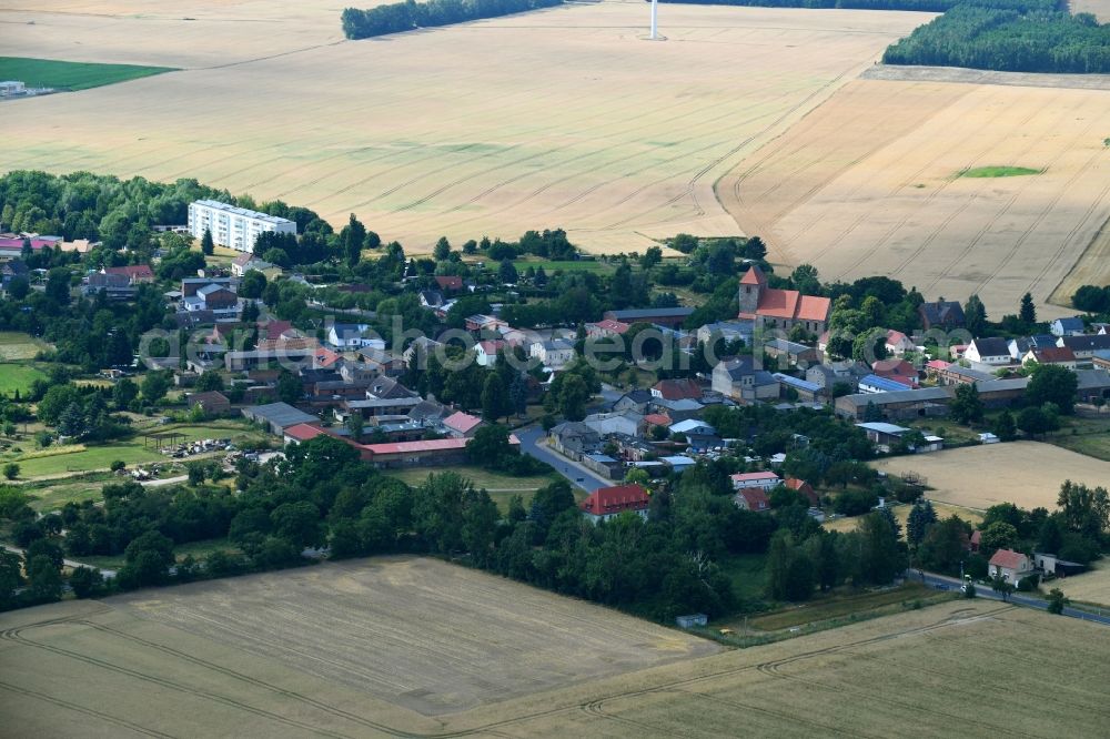 Heckelberg from above - Village - view on the edge of agricultural fields and farmland in Heckelberg in the state Brandenburg, Germany