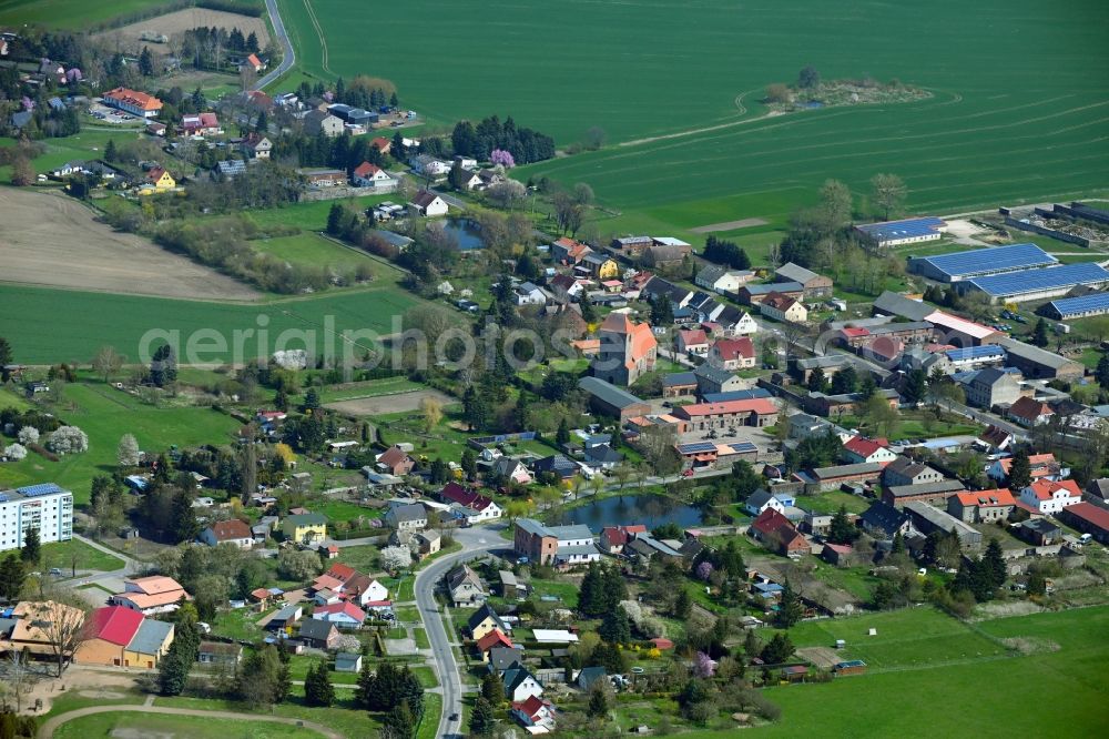 Heckelberg from above - Village - view on the edge of agricultural fields and farmland in Heckelberg in the state Brandenburg, Germany