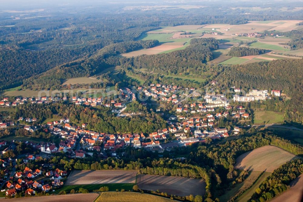 Heiligenstadt i.OFr. from the bird's eye view: Village - view on the edge of agricultural fields and farmland in Heiligenstadt i.OFr. in the state Bavaria, Germany