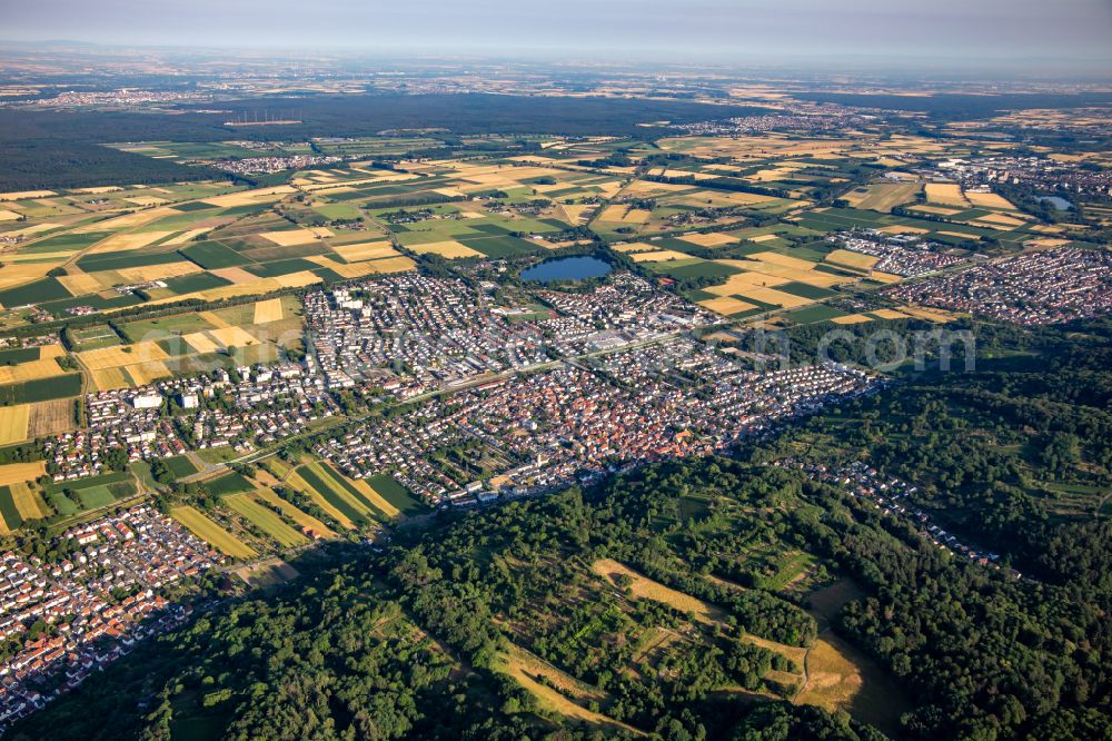 Hemsbach from above - Village - view on the edge of agricultural fields and farmland in Hemsbach in the state Baden-Wuerttemberg, Germany