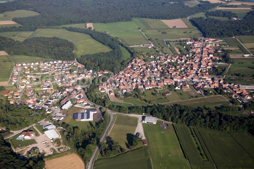 Aerial photograph Herbsheim - Village - view on the edge of agricultural fields and farmland in Herbsheim in Grand Est, France