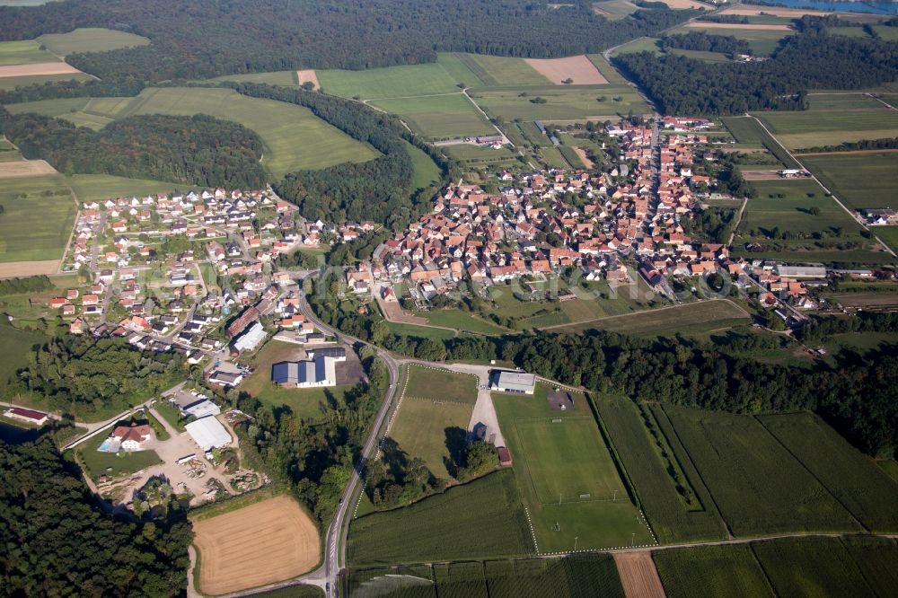 Herbsheim from above - Village - view on the edge of agricultural fields and farmland in Herbsheim in Grand Est, France