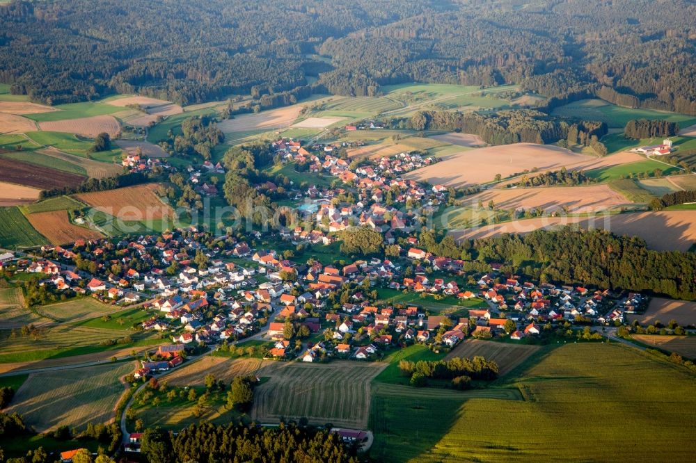 Aerial photograph Herdwangen-Schönach - Village - view on the edge of agricultural fields and farmland in Herdwangen-Schoenach in the state Baden-Wuerttemberg, Germany