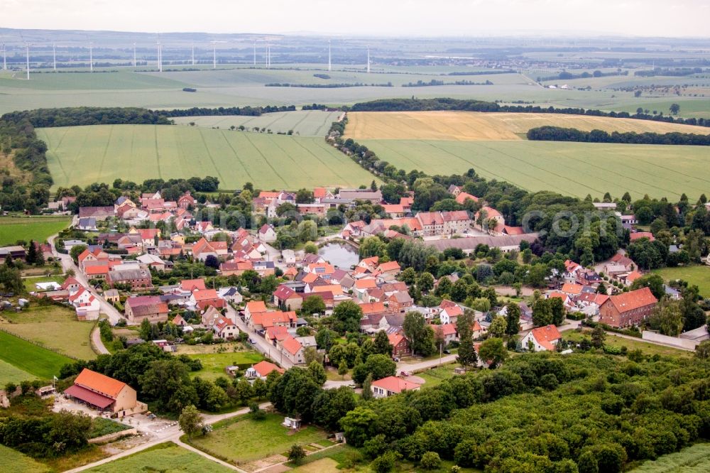 Heteborn from above - Village - view on the edge of agricultural fields and farmland in Heteborn in the state Saxony-Anhalt, Germany