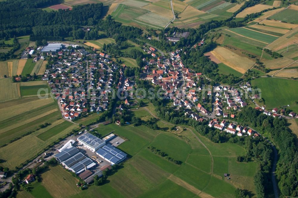 Aerial photograph Weil der Stadt - Village - view on the edge of agricultural fields and farmland in the district Hausen in Weil der Stadt in the state Baden-Wuerttemberg, Germany