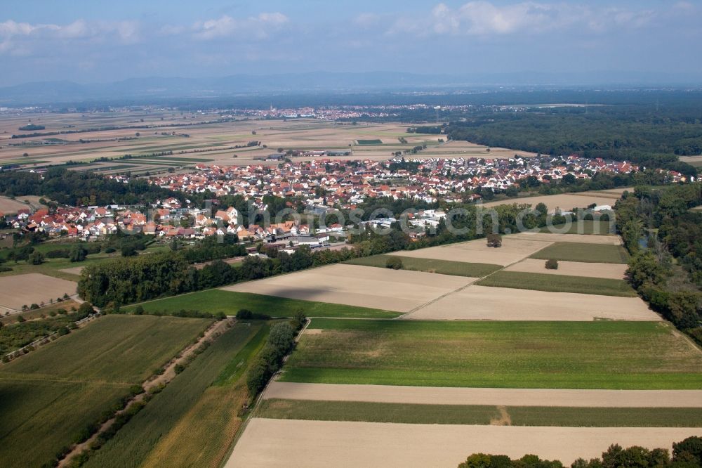 Hördt from the bird's eye view: Village - view on the edge of agricultural fields and farmland in Hoerdt in the state Rhineland-Palatinate