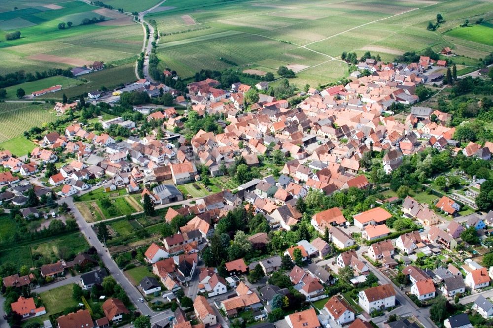 Impflingen from above - Village - view on the edge of agricultural fields and farmland in Impflingen in the state Rhineland-Palatinate