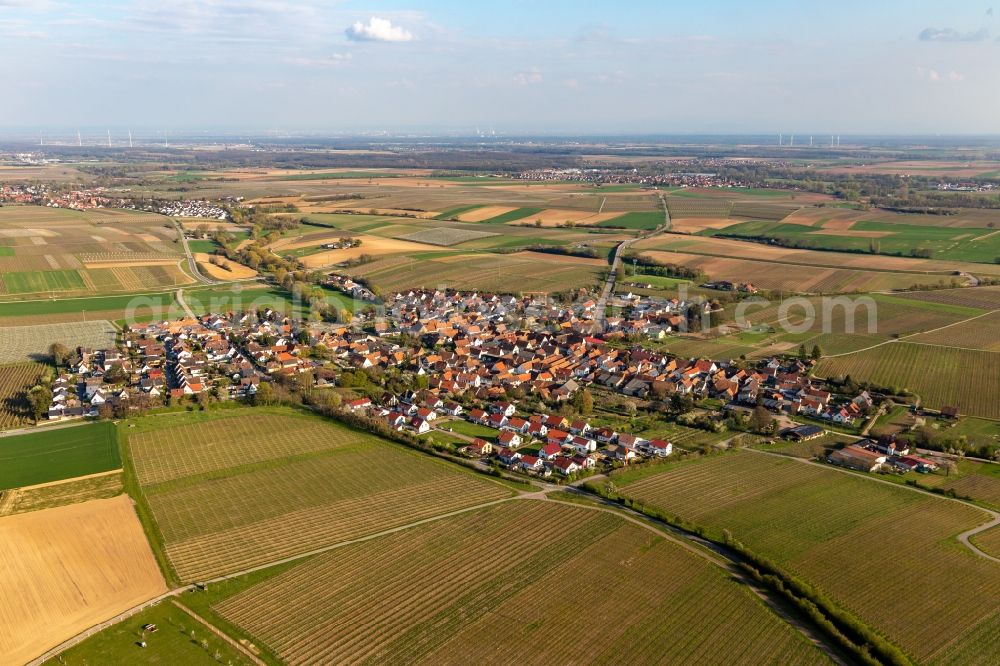 Aerial photograph Impflingen - Village - view on the edge of agricultural fields and farmland in Impflingen in the state Rhineland-Palatinate, Germany