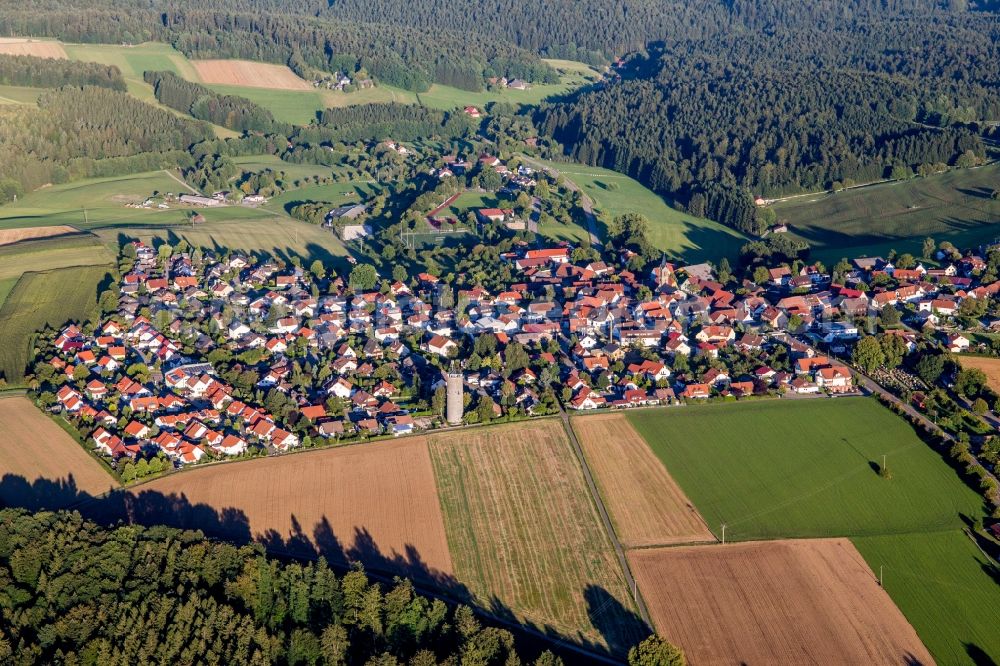 Kaisersbach from the bird's eye view: Village - view on the edge of agricultural fields and farmland in Kaisersbach in the state Baden-Wuerttemberg, Germany