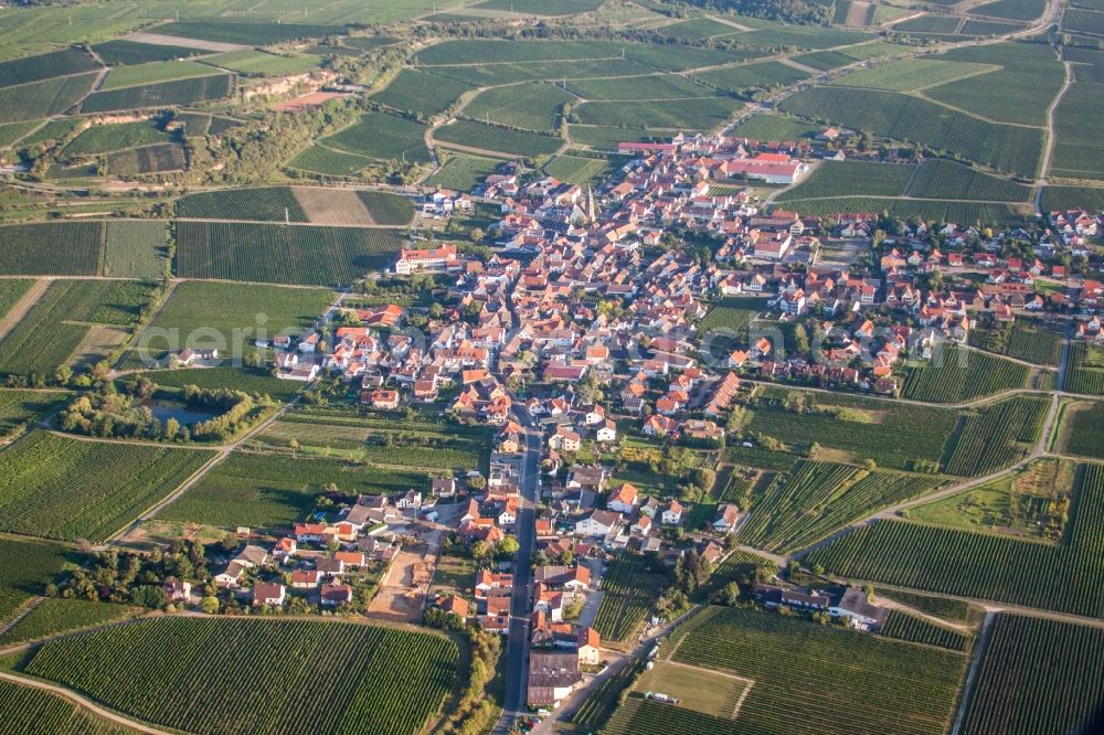 Aerial photograph Kallstadt - Village - view on the edge of agricultural fields and farmland in Kallstadt in the state Rhineland-Palatinate, Germany