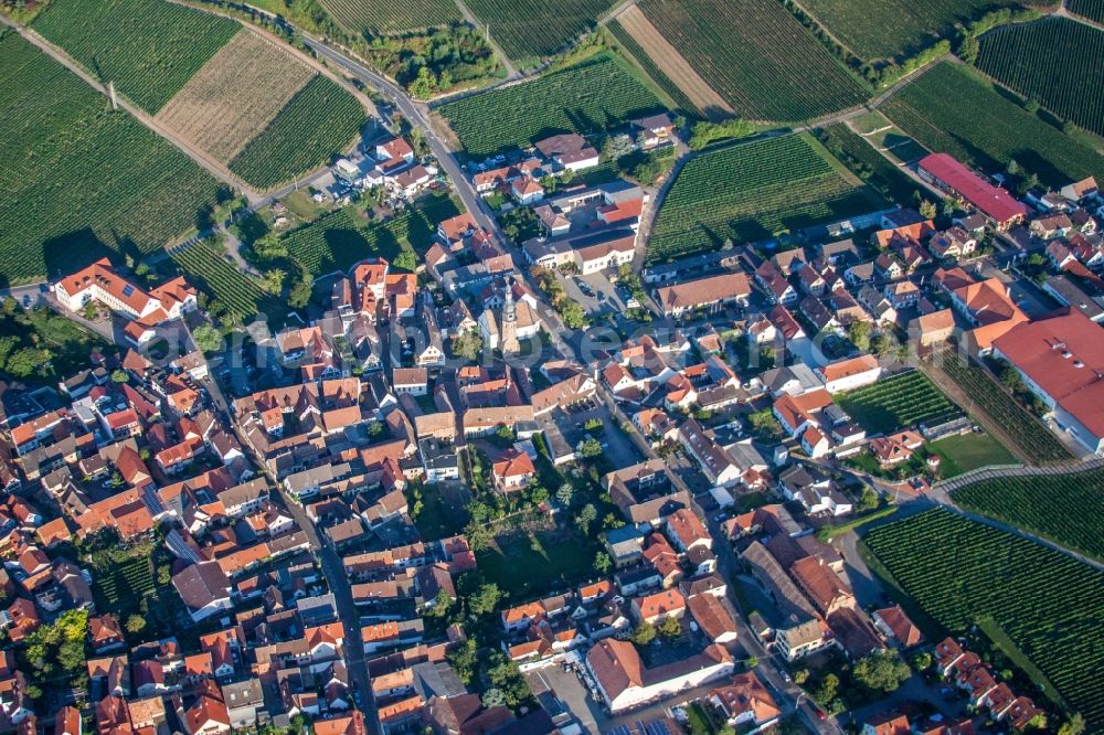 Kallstadt from above - Village - view on the edge of agricultural fields and farmland in Kallstadt in the state Rhineland-Palatinate, Germany