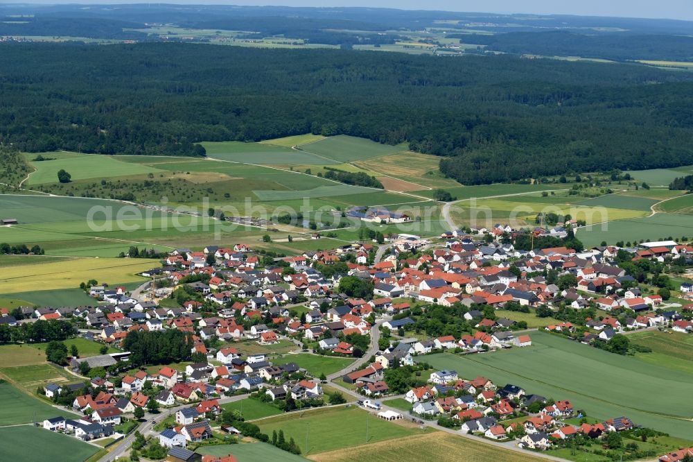 Kasing from above - Village - view on the edge of agricultural fields and farmland in Kasing in the state Bavaria, Germany