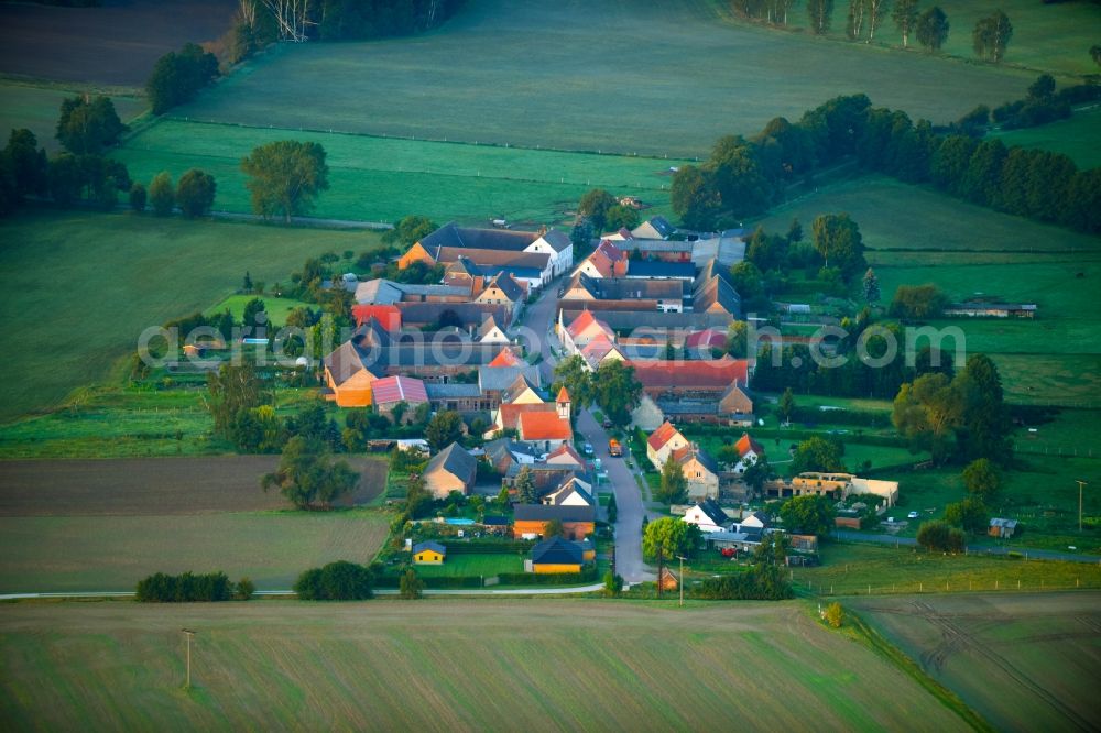 Kerchau from above - Village - view on the edge of agricultural fields and farmland in Kerchau in the state Saxony-Anhalt, Germany