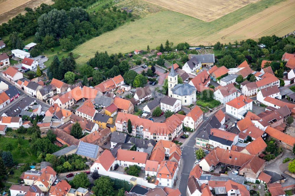 Aerial image Kerzenheim - Village - view on the edge of agricultural fields and farmland in Kerzenheim in the state Rhineland-Palatinate, Germany