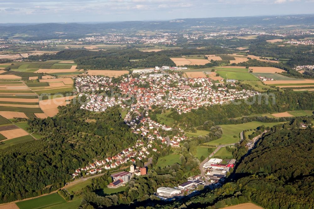 Kirchberg an der Murr from the bird's eye view: Village - view on the edge of agricultural fields and farmland in Kirchberg an der Murr in the state Baden-Wuerttemberg, Germany