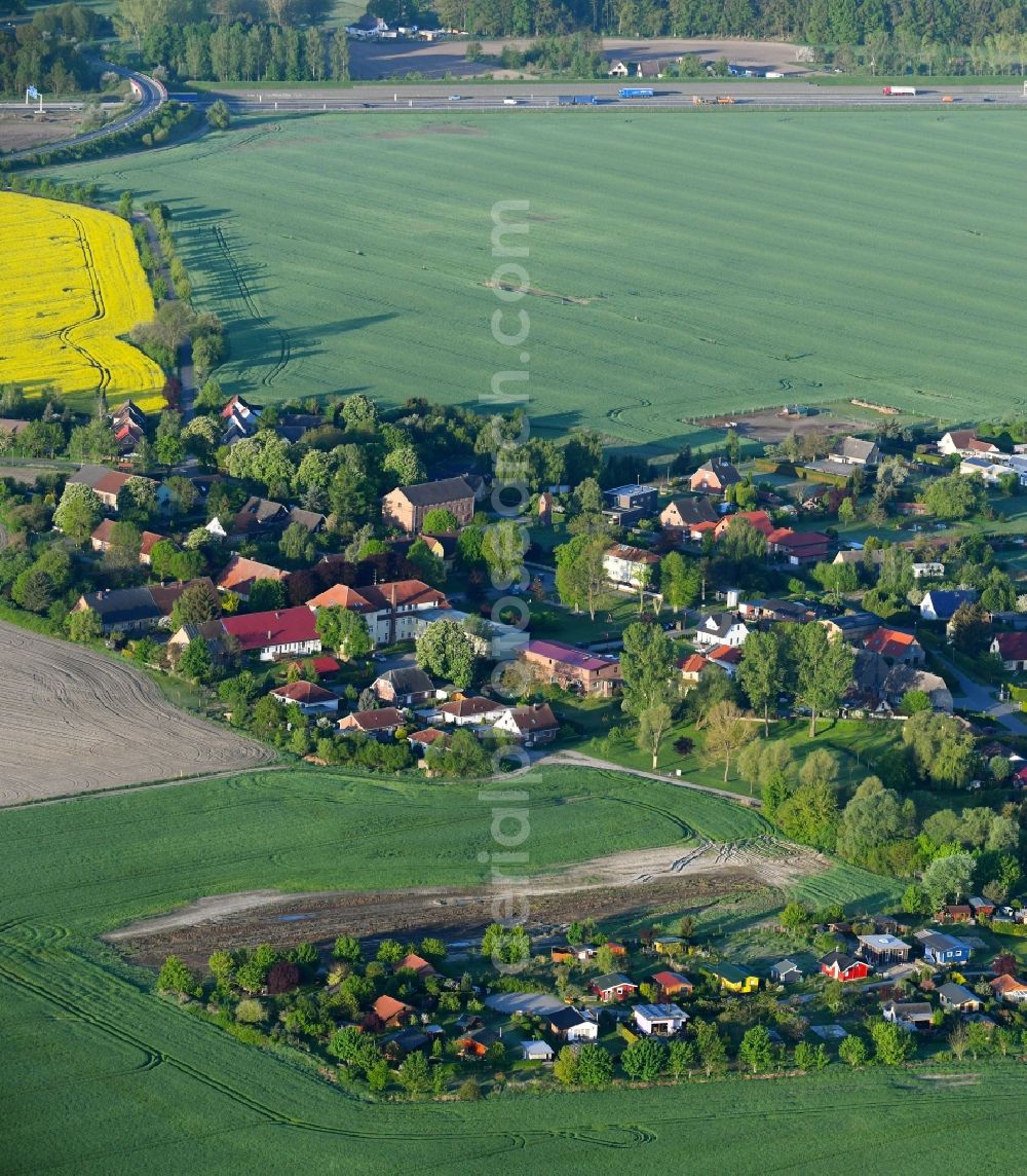 Klein-Ziethen from above - Village - view on the edge of agricultural fields and farmland in Klein-Ziethen in the state Brandenburg, Germany