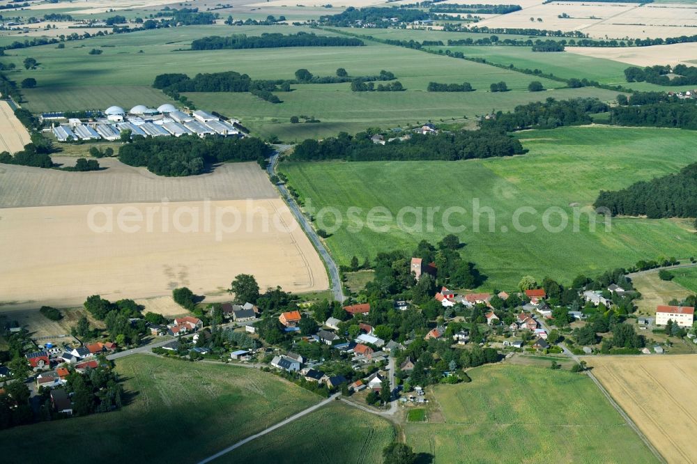 Aerial image Königsmark - Village - view on the edge of agricultural fields and farmland in Koenigsmark in the state Saxony-Anhalt, Germany