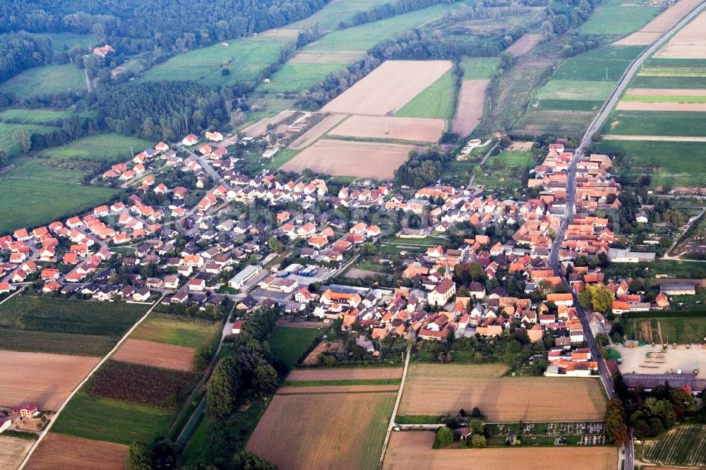 Knittelsheim from the bird's eye view: Village - view on the edge of agricultural fields and farmland in Knittelsheim in the state Rhineland-Palatinate