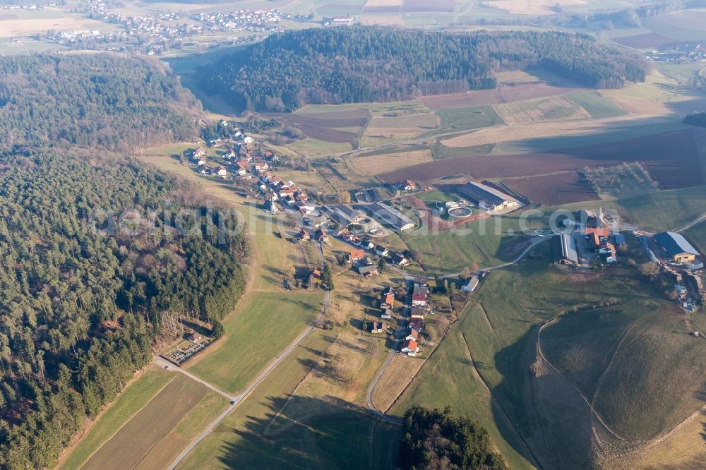 Kocherbach from above - Village - view on the edge of agricultural fields and farmland in Kocherbach in the state Hesse, Germany