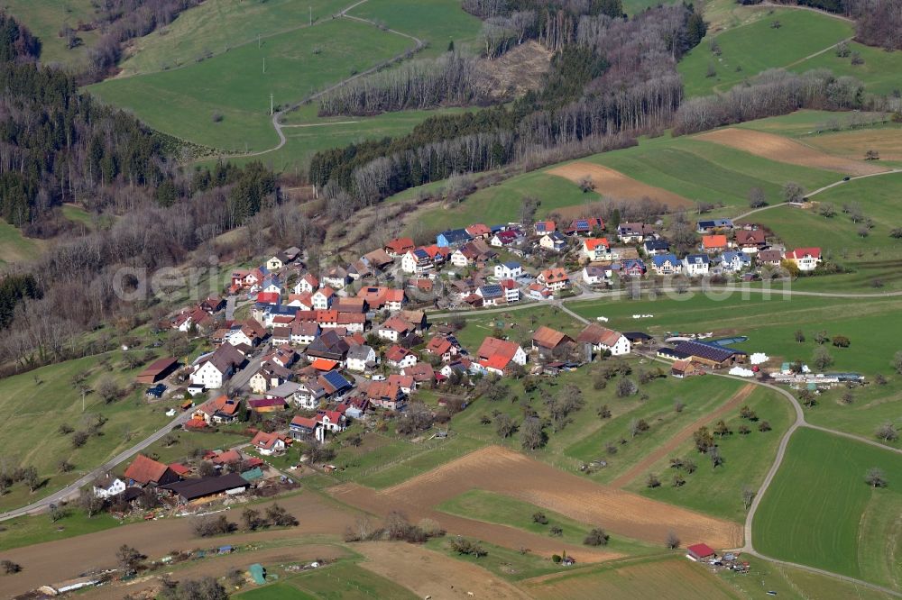 Aerial image Kürnberg - Village - view on the edge of agricultural fields and farmland in Kuernberg in the state Baden-Wurttemberg, Germany