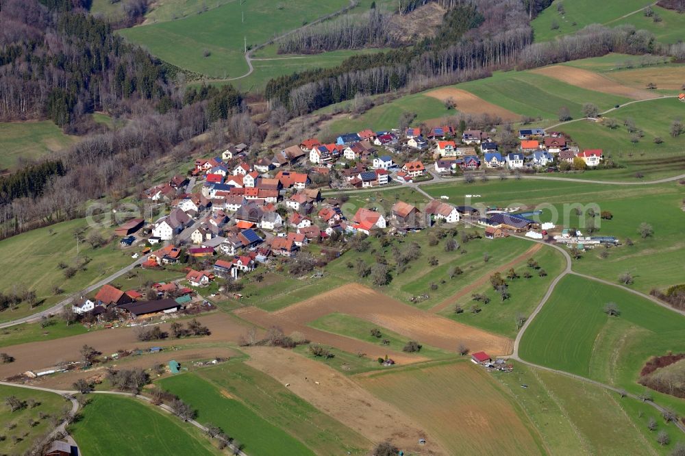 Aerial photograph Kürnberg - Village - view on the edge of agricultural fields and farmland in Kuernberg in the state Baden-Wurttemberg, Germany