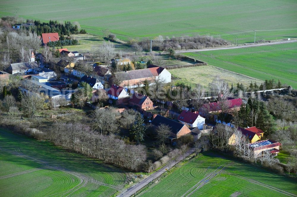 Aerial image Körnitz - Village - view on the edge of agricultural fields and farmland in Koernitz in the state Saxony-Anhalt, Germany