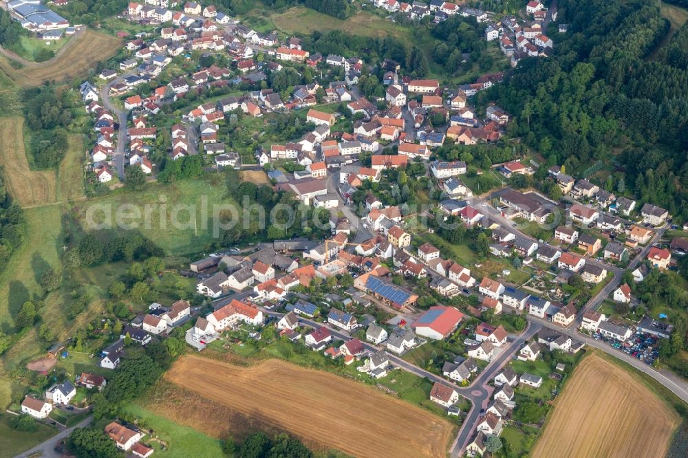 Aerial image Lambsborn - Village - view on the edge of agricultural fields and farmland in Lambsborn in the state Rhineland-Palatinate, Germany