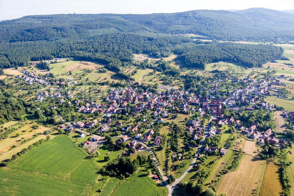 Lampertsloch from above - Village - view on the edge of agricultural fields and farmland in Lampertsloch in Grand Est, France