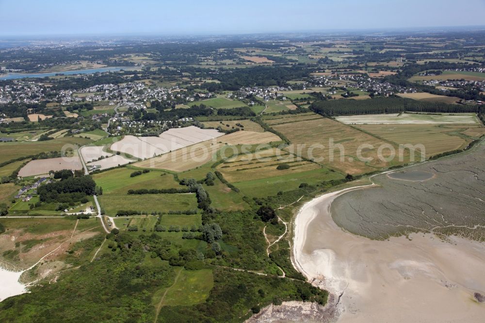 Lancieux from above - Village - view on the edge of agricultural fields and farmland in Lancieux in Brittany, France