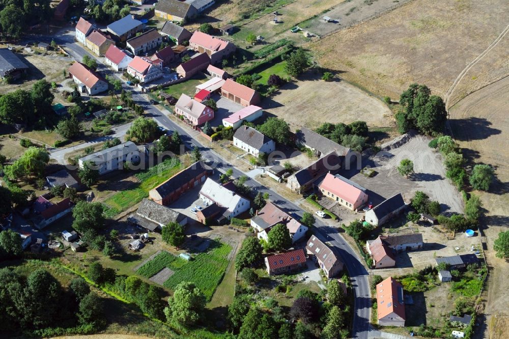 Landin from above - Village - view on the edge of agricultural fields and farmland in Landin in the state Brandenburg, Germany