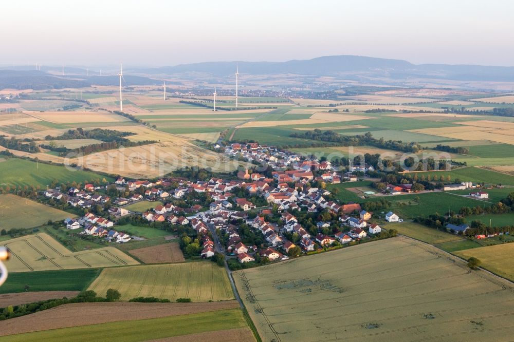 Lautersheim from above - Village - view on the edge of agricultural fields and farmland in Lautersheim in the state Rhineland-Palatinate, Germany