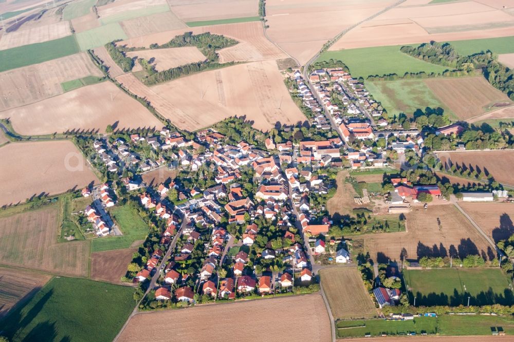 Aerial photograph Lautersheim - Village - view on the edge of agricultural fields and farmland in Lautersheim in the state Rhineland-Palatinate, Germany