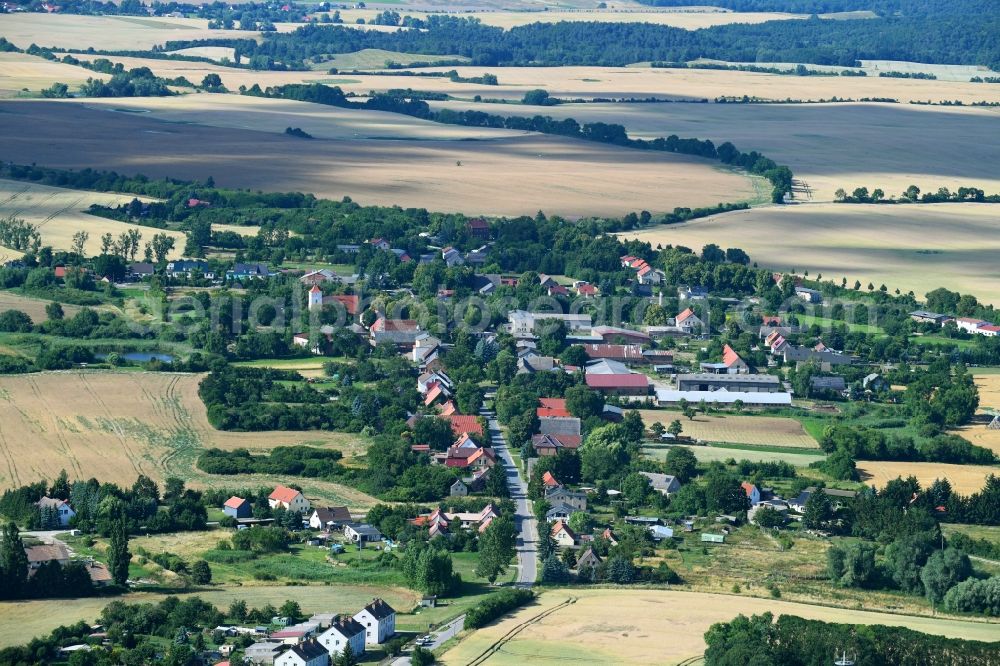 Lüdersdorf from the bird's eye view: Village - view on the edge of agricultural fields and farmland in Luedersdorf in the state Brandenburg, Germany