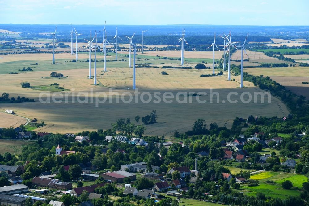 Lüdersdorf from above - Village - view on the edge of agricultural fields and farmland in Luedersdorf in the state Brandenburg, Germany