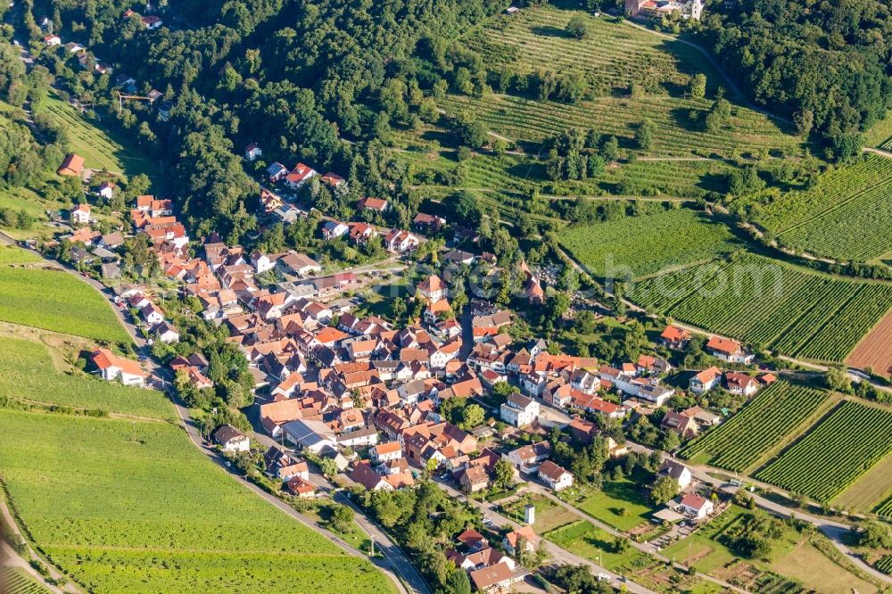 Leinsweiler from above - Village - view on the edge of agricultural fields and farmland in Leinsweiler in the state Rhineland-Palatinate, Germany