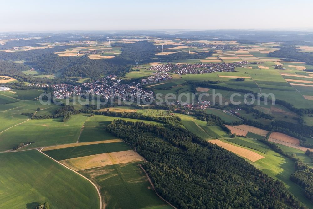 Leinzell from the bird's eye view: Village - view on the edge of agricultural fields and farmland in Leinzell in the state Baden-Wurttemberg, Germany