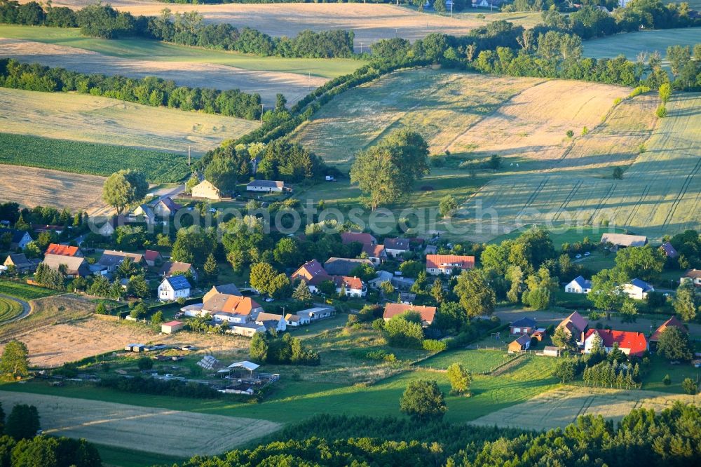 Aerial image Leussow - Village - view on the edge of agricultural fields and farmland in Leussow in the state Mecklenburg - Western Pomerania, Germany